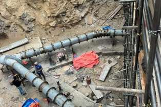 Penstock erection works at a hydropower construction site