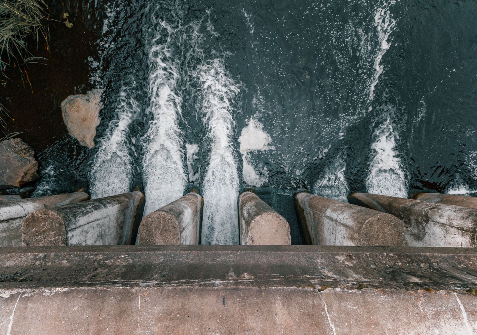 Spillway of a hydropower dam seen from above